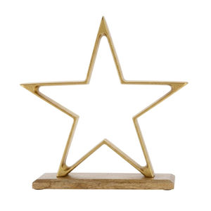 Décoration de table étoile dorée sur socle, design vintage, décoration festive pour la maison, sculpture moderne en métal avec support en bois, Noël - Product Image 5