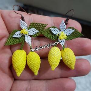 Igne Oyası Çiçekli Limon Küpe Pendientes de moda Diseño floral de limón - Product Image 1