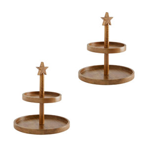 Support de service en bois à deux niveaux de qualité supérieure avec étoile, plateau édition Noël pour hôtels, restaurants et fêtes de fin d'année Fabriqué au Vietnam - Product Image 4