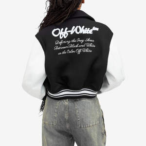 Veste universitaire recadrée simple personnalisée pour femmes en noir/blanc Veste Letterman en laine tricotée respirante - Product Image 2