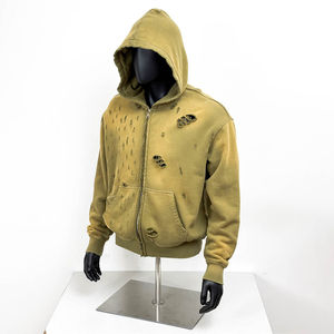 Sudadera con Capucha de Algodón Bordada con Apliques Desgastados Personalizada de Alta Calidad OEM, Sudadera Corta Holgada con Cierre y Lavado Ácido para Hombre - Product Image 1