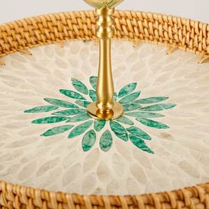 Plateau en rotin à Snack à Double couche de Style Unique de luxe avec incrustation de nacre plateau de service rond à 2 niveaux - Product Image 4