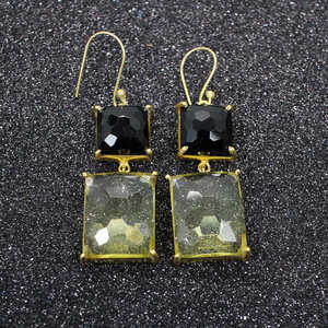 En gros Citron Hydro Pierres Précieuses Lustre Boucles D'oreilles Élégant Mode Bijoux En Laiton - Product Image 2