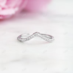 Dainty Shape Lab Grown Diamond 0.12CTW GIA Certified Prong Set Curved Wedding Half Eternity Band 14K White Gold <b>Stacking</b> <b>Ring</b> - Product Image 1