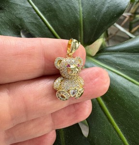 Colgante de Plata de Ley 925 con Baño de Oro Vermeil de 14K, Diseño de Oso de Peluche con Circonitas Blancas, Regalo para Niños - Product Image 1