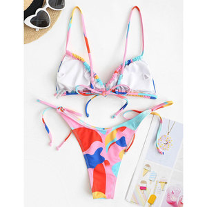 Maillot de bain bikini deux pièces sexy pour femme, imprimé animal, col en V, plissé, ajouré, écologique, personnalisable, multicolore - Product Image 3