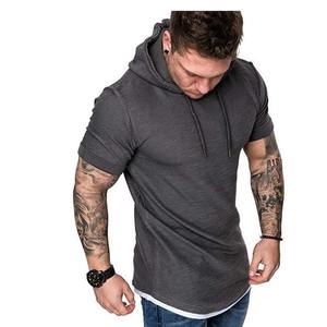 2025 New Men's Casual Sports <b>Hoodie</b> Solid Color <b>Short</b>-<b>Sleeved</b> T-Shirt with Front Logo Men's Fashion for Summer - Product Image 6