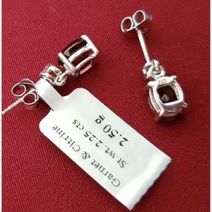 Shah Gems Women's 925 Sterling <b>Silver</b> <b>Stud</b> Earrings Natural Garnet & Citrine for Gift - Product Image 2