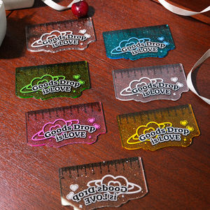 Règle en acrylique personnalisée avec paillettes, transparente, brillante, logo personnalisé, échelle de mesure en plastique réutilisable, cadeau promotionnel - Product Image 1