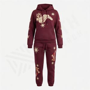 Conjunto Deportivo Informal con Capucha para Mujer, de Alta Calidad, 100% Algodón, Tela de Felpa, Bordado, Impresión Personalizable, OEM - Product Image 1