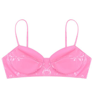 Pu Leather Underwire Push up Bralette Breathable Short Sports Bra Cut Design Front Logo Soft Stretch <b>Elastic</b> Strappy - Product Image 5