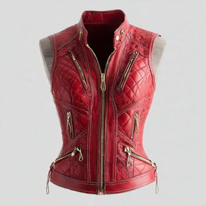 Chaqueta de cuero para mujer, chaleco superior con cuello vuelto, Chaleco de cuero Vintage para mujer, Chaleco de cuero genuino para exteriores para mujer - Product Image 3