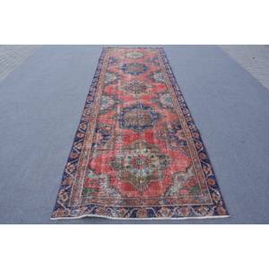 Vintage Turkish <b>Wool</b> Rug <b>Red</b> Blue Oversized Area Rug 41 X 125 ft 10mm Boho Patchwork Hallway Latex Large Area Room Rug - Product Image 1
