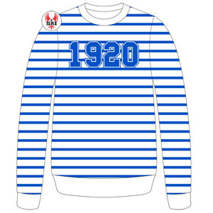 Zeta Sweat rayé bleu et blanc avec lettres en coton doux et chenille pour les membres de la sororité Greek Life Fashion - Product Image 3