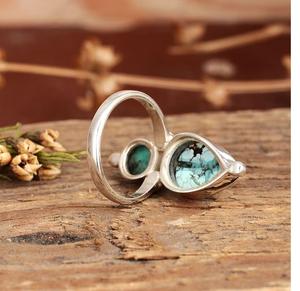 Bague en argent sterling Boho Turquoise pour femme double pierre de naissance pierre précieuse larme déclaration pierre bohème bijoux pour bagues fines - Product Image 5