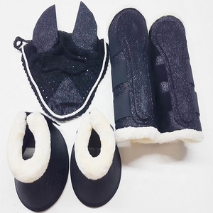 Bottes de protection pour chevaux en néoprène personnalisées avec oreilles en tissu pailleté, durables, de haute qualité, logo personnalisé, ensemble de bonnets d'oreille pour l'équitation - Product Image 1