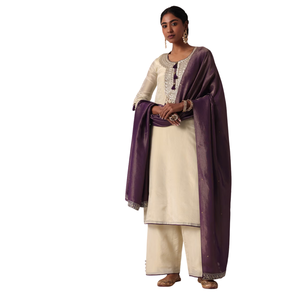 Purple Palazzo <b>Set</b> In Silk With Embroidered <b>Kurta</b> Wholesale <b>Women</b> Ethnic OEM Clothing Factory Supplier Custom Party Outfit - Product Image 1