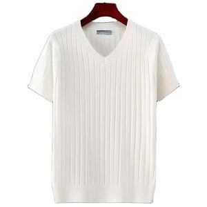 T-shirt décontracté pour homme, manches courtes, léger, tendance estivale, col en V, style japonais, polyvalent, blanc, 100% coton - Product Image 5