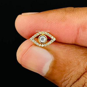 14K Oro Sólido Diamante Natural Evil Eye Ear Piercing Joyería Fina. - Product Image 2