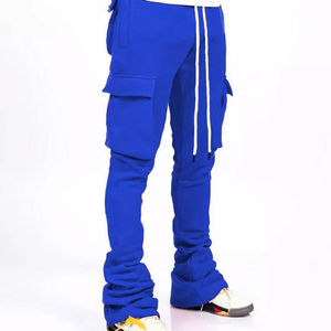 กางเกงวอร์มขายส่งคุณภาพสูงสำหรับผู้ชาย ลายพิมพ์สามมิติรูปโครงกระดูกแบบพอง กางเกงฟลีซทรงขาบานซ้อนทับสำหรับผู้ชาย - Product Image 3