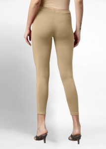 Trendmalls Women's Super Combed Cotton Elastane Stretch Knitted Comfortable Cropped <b>Leggings</b> Ultrasoft Waistband (WL01-Beige) - Product Image 5