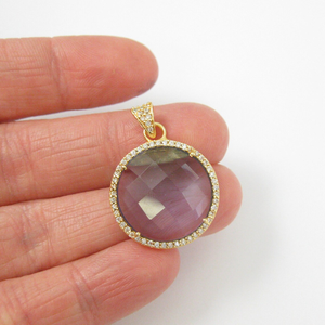 Colgantes Finos Chapados en Oro, Dijes con Piedras Preciosas, Collar con Circonitas Facetadas, Engaste de Bisel, Iolita, Cuarzo para Fiestas, Unisex, Certificado por Terceros - Product Image 2