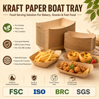 Bandeja de papel desechable con borde plegado y diseño Kraft para servicio de hot dogs, compatible con pedidos al por mayor