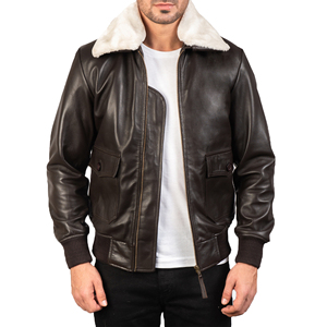Veste en cuir confortable pour homme, best-seller, veste en cuir fourrée pour l'hiver, veste d'hiver pour homme, fourrure de mouton blanche - Product Image 3