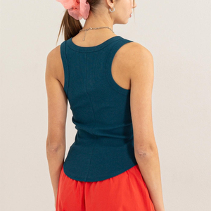 Custom logo Women Blue <strong>Green</strong> Solid Color Ribbed Scoop Neck Sleeveless Longline Tank <strong>Top</strong> Slim Fit Solid Color Basic <strong>Cami</strong> - Product Image 3