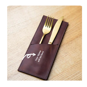 Porta Cubiertos Plegable de Cuero Genuino Hecho a Mano, Ecológico y Elegante para Restaurante, Organizador de Cubiertos Enrollable LCH-0067 - Product Image 3