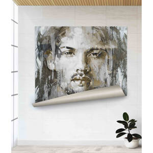 Art mural abstrait en verre avec visage d'homme : décoration sur toile imprimée dorée, affiche enroulée - Product Image 1