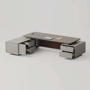 Premium Walnut Office Desk High <b>End</b> Ergonomic L Shape Computer <b>Table</b> Modular Commercial Furniture Executive Workstation - Product Image 1