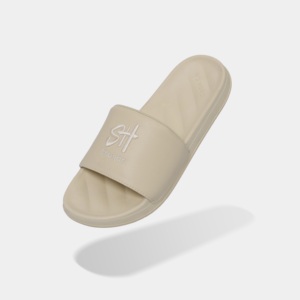 Pantoufles d'extérieur brodées SH toutes saisons à la mode en cuir artificiel en caoutchouc beige avec un design élégant - Product Image 3