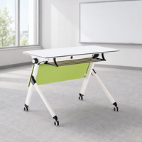 Table de formation mobile XHS-801 1200x400x750mm avec boîte de rangement sous le bureau, pieds à roulettes, pour salle de classe et réunion, blanc et vert