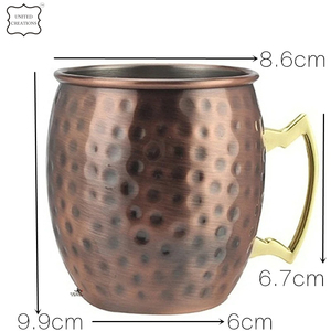 Dark Brown Hammered Copper Stainless Steel Moscow Mule Beer <b>Cup</b> With Gold Plated Handle for Coffee Copper Mug - Product Image 2