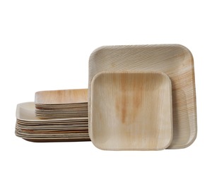 Ensemble de vaisselle jetable écologique 100% compostable de qualité supérieure, assiettes en feuilles de palmier de 10 pouces, gravure en bambou 100%, pour les fêtes - Product Image 1