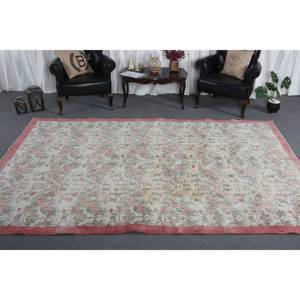 Alfombra de área de lana turca Vintage de 7x10 pies, rectángulo grande rojo Beige con patrón abstracto para pasillo, habitación, cabecera, respaldo de látex - Product Image 3