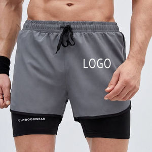 Conjunto deportivo con diseño en capas estable y suave para sesiones de alto rendimiento con pantalones cortos de doble capa para hombre - Product Image 1