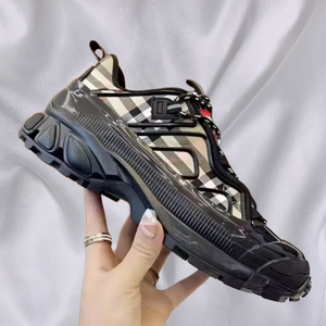 Dernières tendances de la mode, chaussures de sport en cuir véritable à lacets, motif en coton à carreaux, chaussures décontractées pour le jogging et la remise en forme - Product Image 1