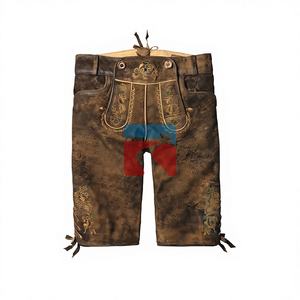 Pantalones Cortos Bávaros de Alta Calidad para Mujer, Disfraz Original de Oktoberfest Alemán, Lederhosen Rojos con Patrón de Gamuza Resistente al Viento - Product Image 1