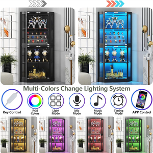 Vitrine d'angle moderne noire à LED avec porte vitrée pour figurines, boîtes mystères, salle de jeux, maison, salle à manger, école - Product Image 6
