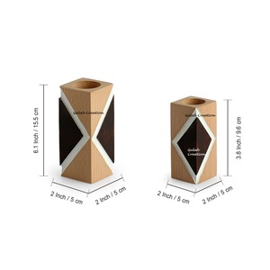 Nouveauté Porte-bougie en bois carré écologique Design en losange sculpté à la main pour la décoration de la maison Noël - Product Image 5
