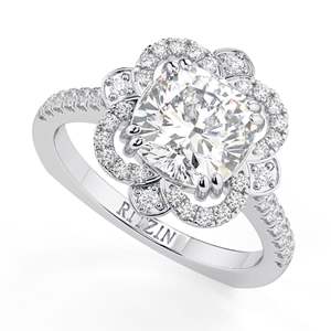 2,00 CTVintage Style Art Deco Halo Designer Anillo de compromiso, Anillo de aniversario con corte de cojín, Conjunto de catedral Anillo de bodas - Product Image 4