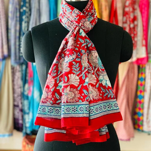 Lightweight Eco-Friendly Hand Block Printed Floral Cotton <b>Scarf</b> Traditional <b>Indian</b> Design at Wholesale Price - Product Image 1