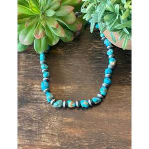 Collier perlé style Navajo en turquoise et argent sterling, design tendance avec perles enfilées - Product Image 1