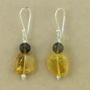 Boucles d'oreilles pendantes tendance en argent 925 avec citrine et quartz fumé pour les mariages, les fêtes et les cadeaux pour femmes - Product Image 1