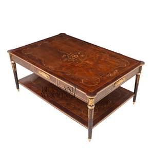 Mesa de Centro Rectangular de Madera de Lujo con Incrustaciones Florales y Detalles en Latón Dorado para Decoración Clásica de Sala de Estar - Product Image 5