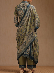 Ensemble Kurta Palazzo Dupatta vert olive de qualité supérieure pour femmes tenue de style pakistanais et indien avec coupe ample meilleure mode quotidienne - Product Image 4