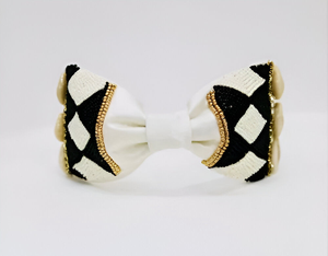 Handmade <b>Black</b> White Beaded Cowrie Shell Fabric <b>Headband</b> for Women Girls Kids High Quality Lightweight Hair Accessory Christmas - Product Image 3