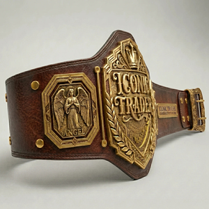 Ceinture de champion Iconic Trader en cuir marron avec emblèmes de taureau et d'ours dorés, équipement d'arts martiaux durable unisexe - Product Image 3